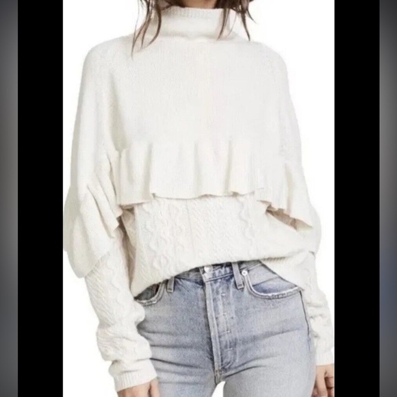 Project Naadam Black Cotton Acrylic Blend Ruffled Mock Neck Knit Sweater Small - Picture 3 of 9